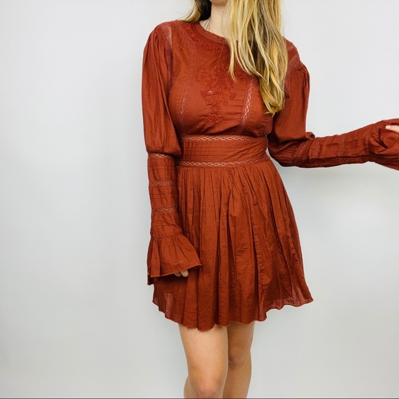 Free People rust orange long sleeve lace dress - Picture 3 of 7